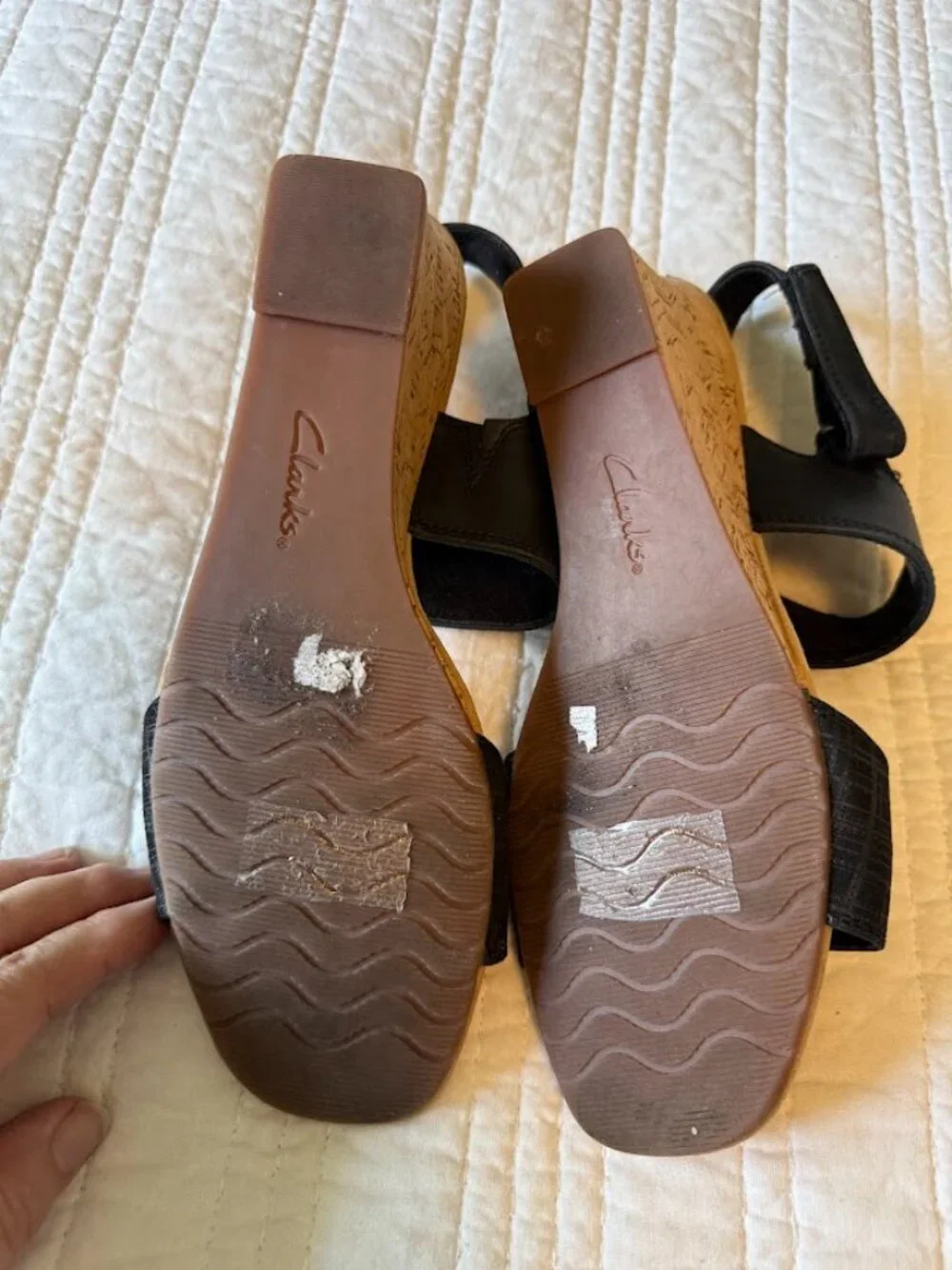 Clarks Kyarra Faye Black Leather Slingback Wedge Sandals Size 10